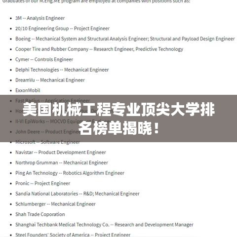 美國機械工程專業頂尖大學排名榜單揭曉！